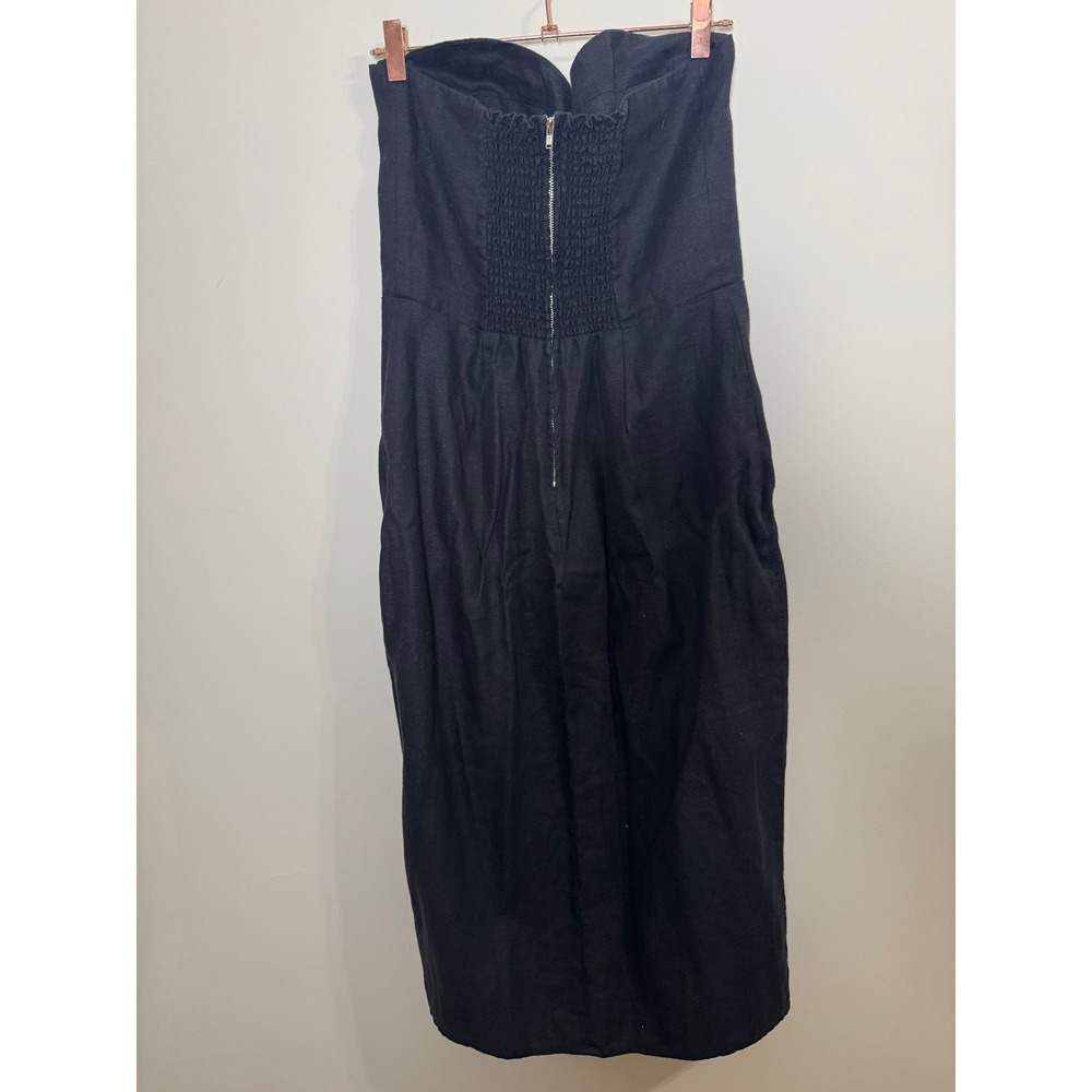 Reformation Black Linen Strapless Bustier Midi Dress with Front Slit - Picture 7 of 10